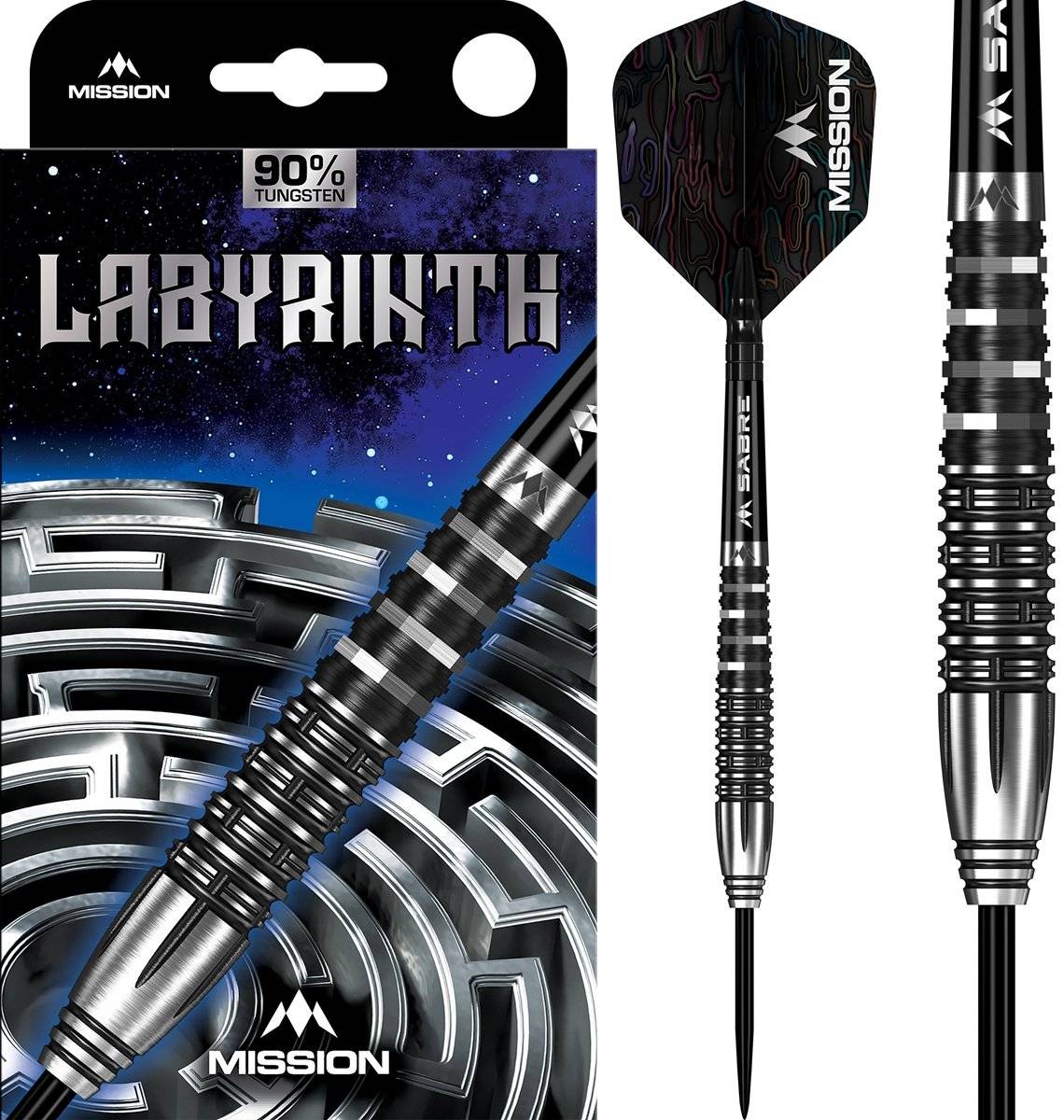 Mission Labyrinth Black PVD 90% Steeldarts 22/24 Gramm Steeldarts
