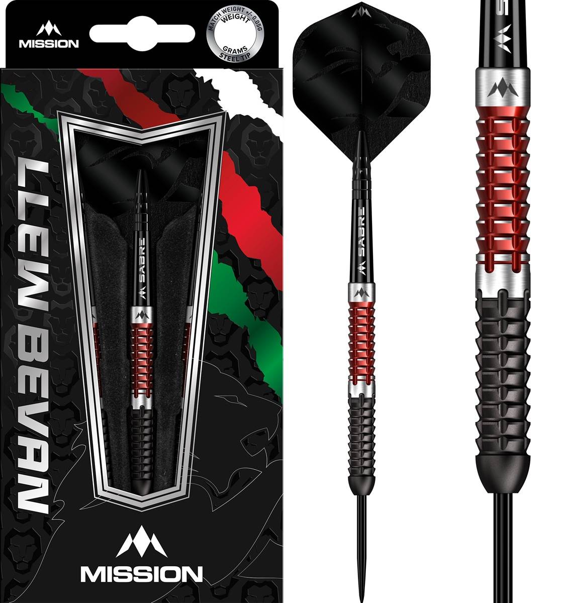 Mission Llew Bevan Black & Red Electro 90% Steeldarts 21/23 Gramm Steeldarts