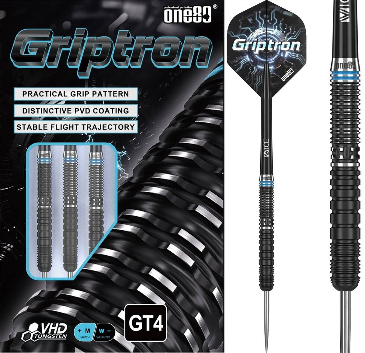 ONE80 Griptron GT4 90% Steeldarts 22/23/24 Gramm Steeldarts