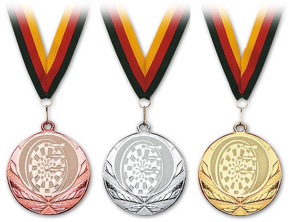 Dart Medaille Dartscheibe Gold Silber Bronze mit Band Medaille mit Halsband