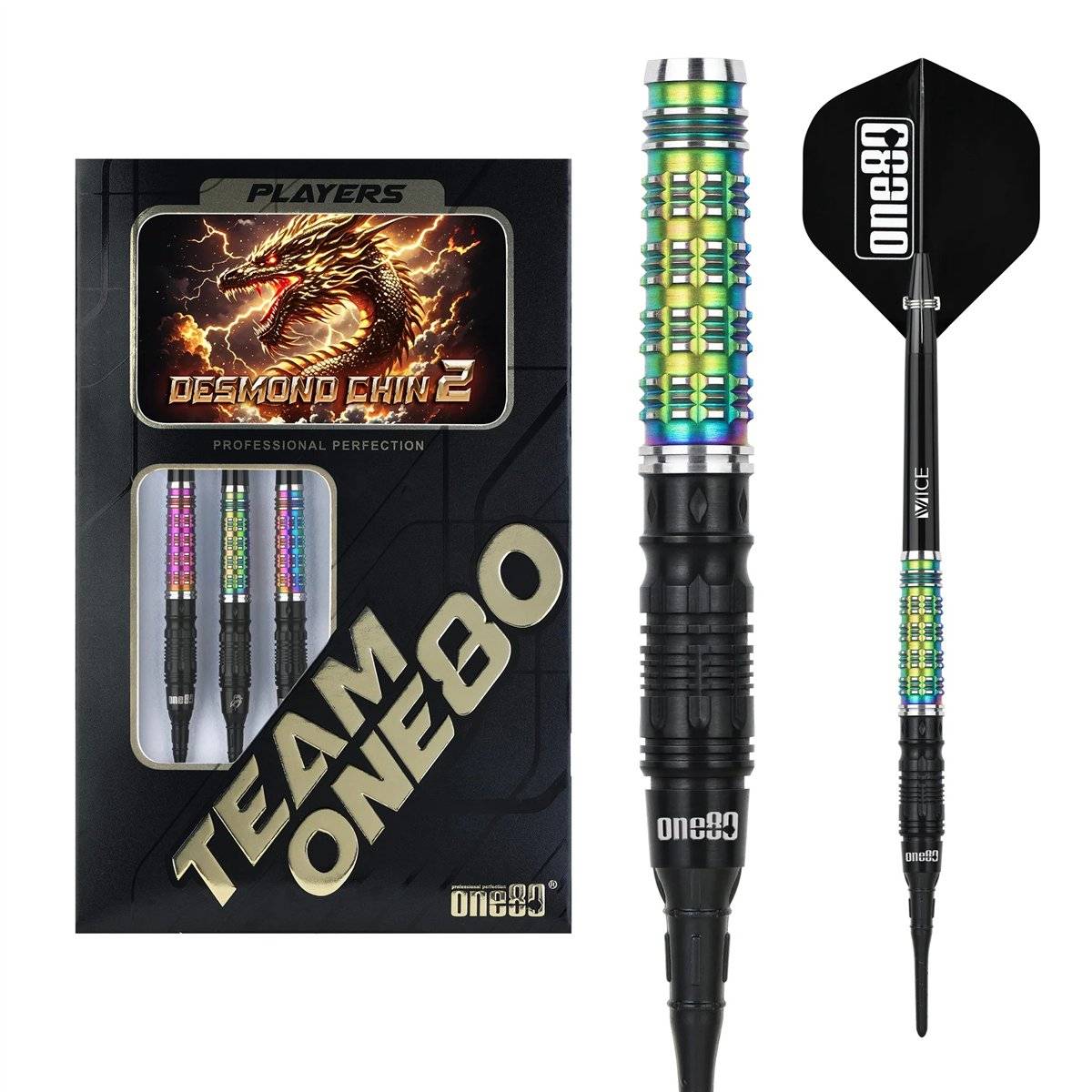 ONE80 Desmond Chin Black/Rainbow Signature Softdart 20 Gramm Softdarts