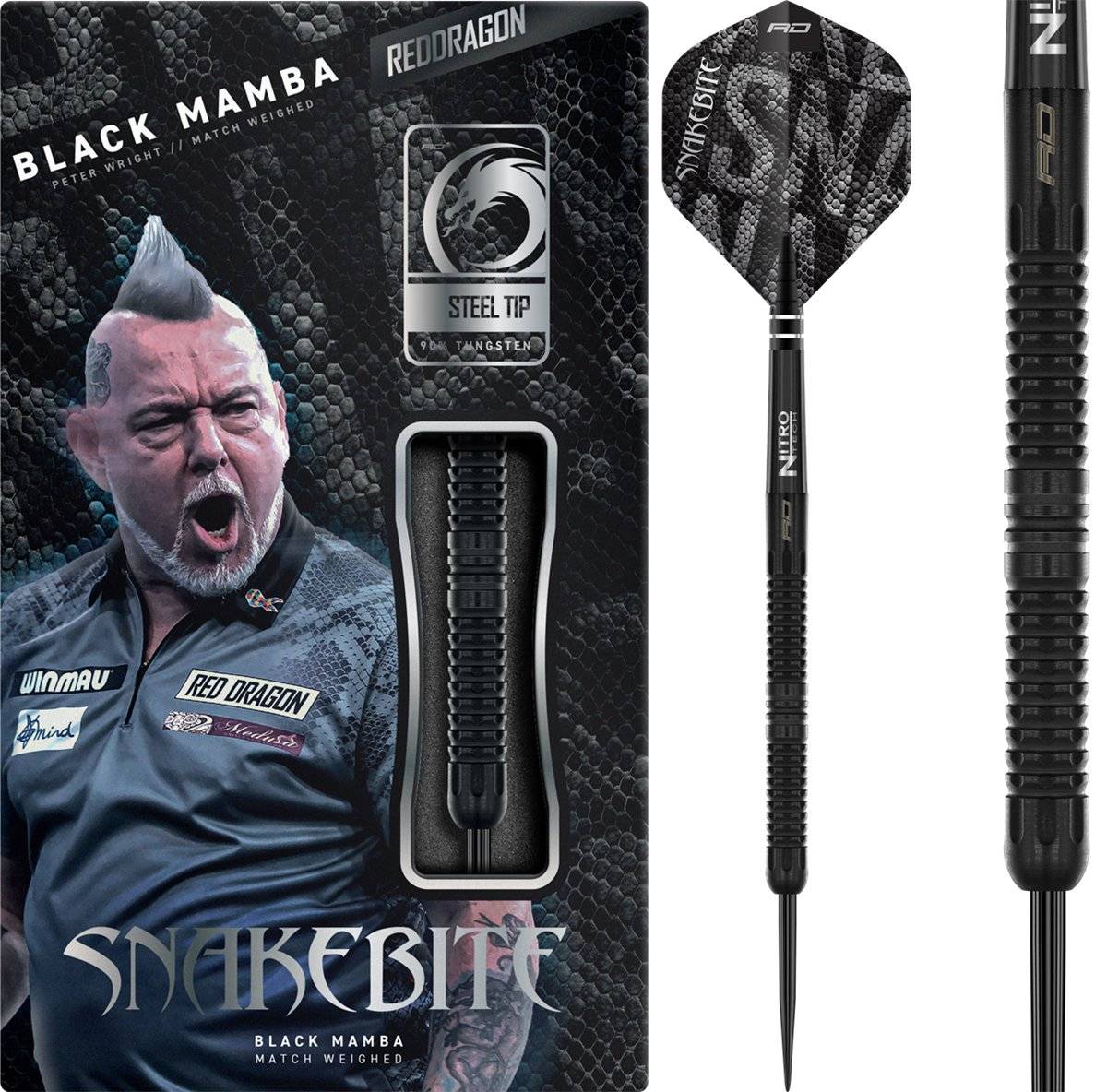 Reddragon Peter Wright Black Mamba 90% Steeldarts 22/24 Gramm Steeldarts
