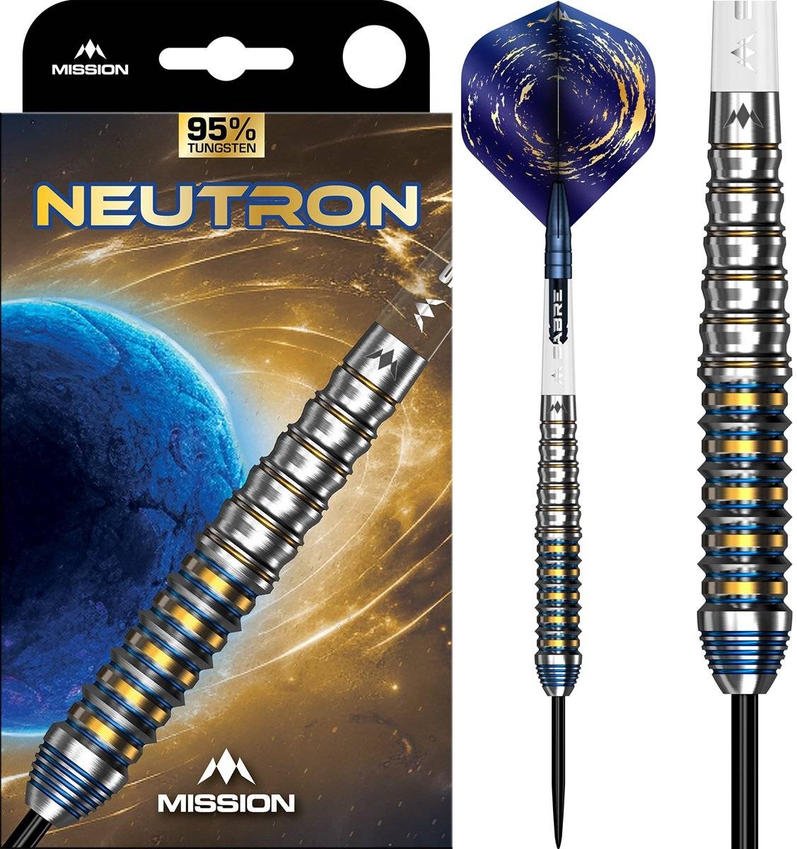 Mission Neutron Blue & Gold PVD 95% Steeldarts 30/32/34 Gramm Steeldarts