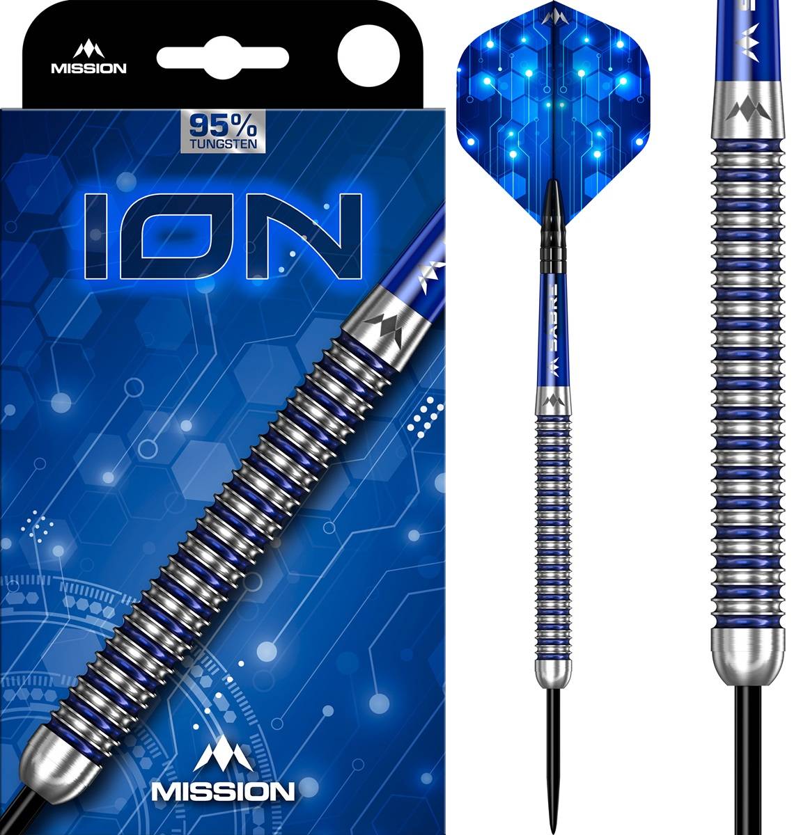 Mission ION Blue & Silver 95% Steeldarts 22/24/26/28/30 Gramm Steeldarts